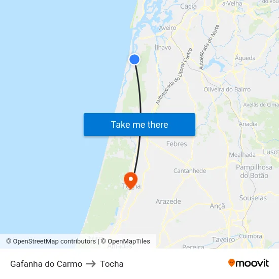 Gafanha do Carmo to Tocha map