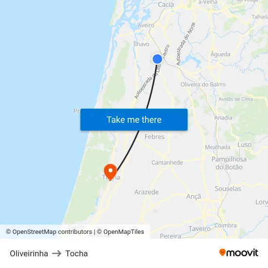 Oliveirinha to Tocha map