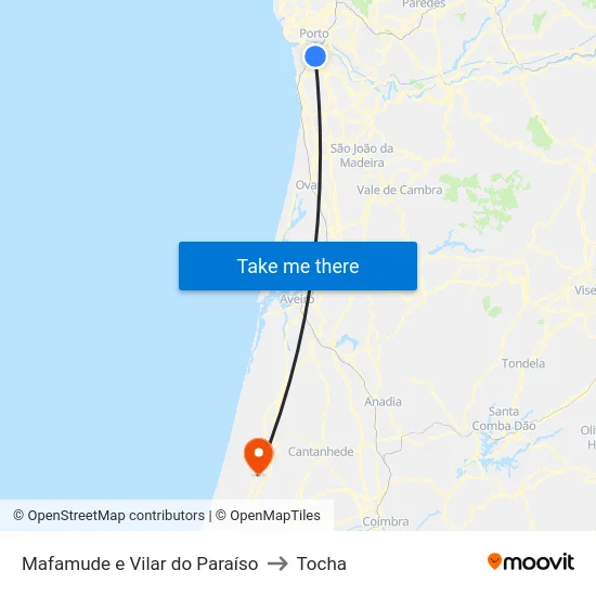 Mafamude e Vilar do Paraíso to Tocha map