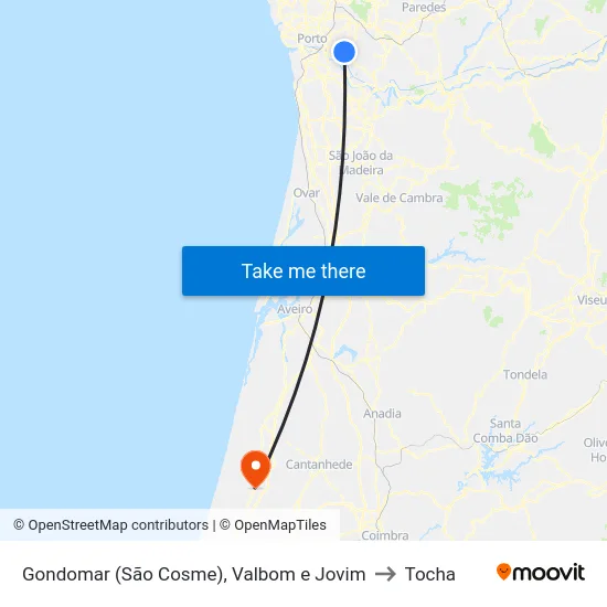 Gondomar (São Cosme), Valbom e Jovim to Tocha map