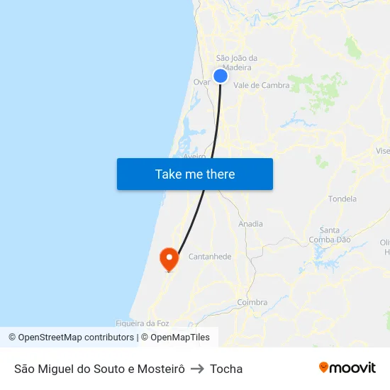 São Miguel do Souto e Mosteirô to Tocha map