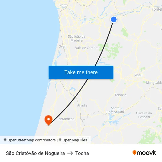 São Cristóvão de Nogueira to Tocha map