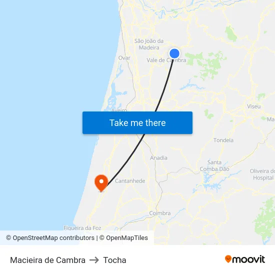 Macieira de Cambra to Tocha map
