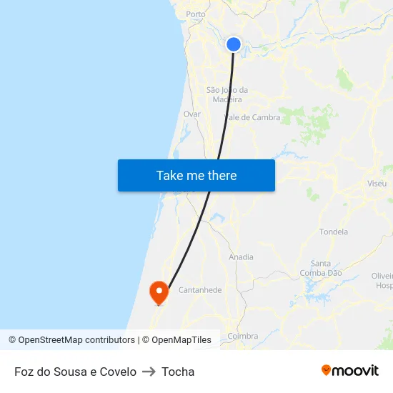 Foz do Sousa e Covelo to Tocha map