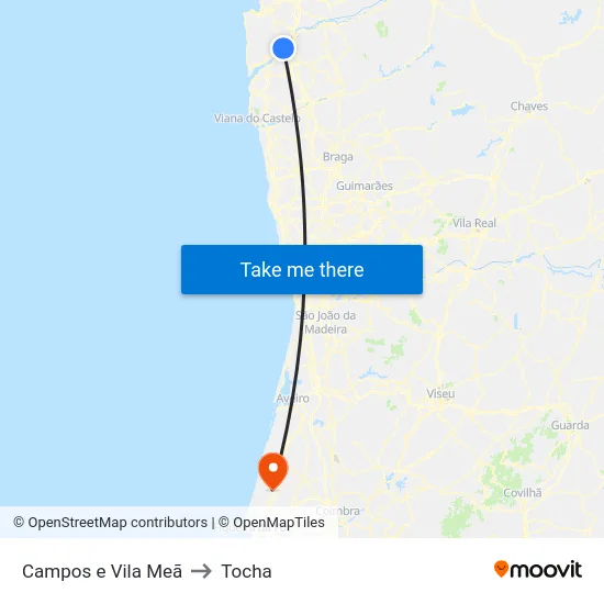 Campos e Vila Meã to Tocha map
