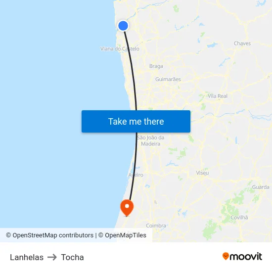 Lanhelas to Tocha map