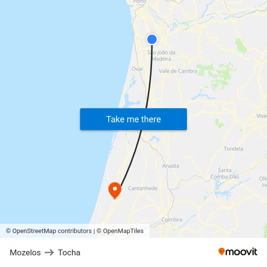 Mozelos to Tocha map