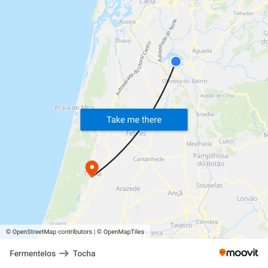 Fermentelos to Tocha map