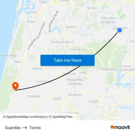 Guardão to Tocha map