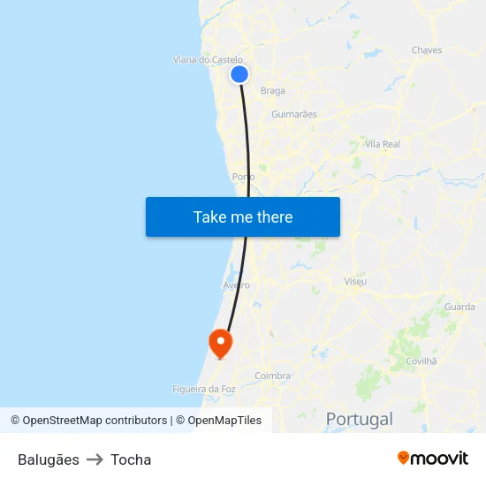 Balugães to Tocha map