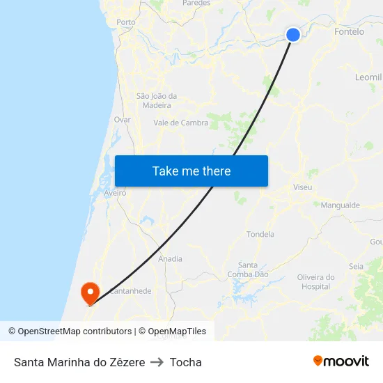 Santa Marinha do Zêzere to Tocha map