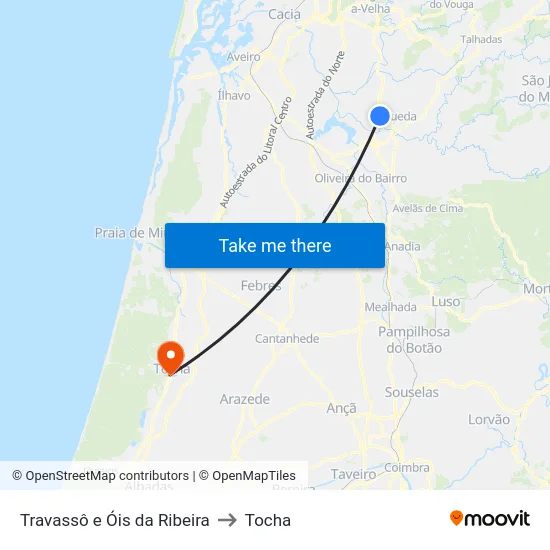 Travassô e Óis da Ribeira to Tocha map