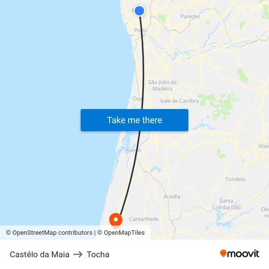 Castêlo da Maia to Tocha map