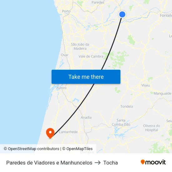 Paredes de Viadores e Manhuncelos to Tocha map