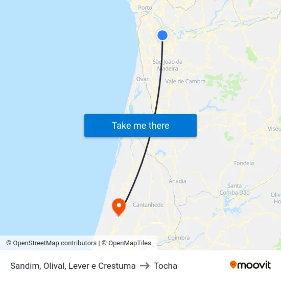 Sandim, Olival, Lever e Crestuma to Tocha map