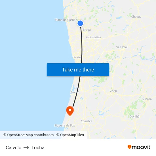 Calvelo to Tocha map