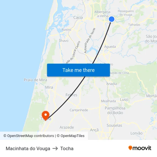 Macinhata do Vouga to Tocha map