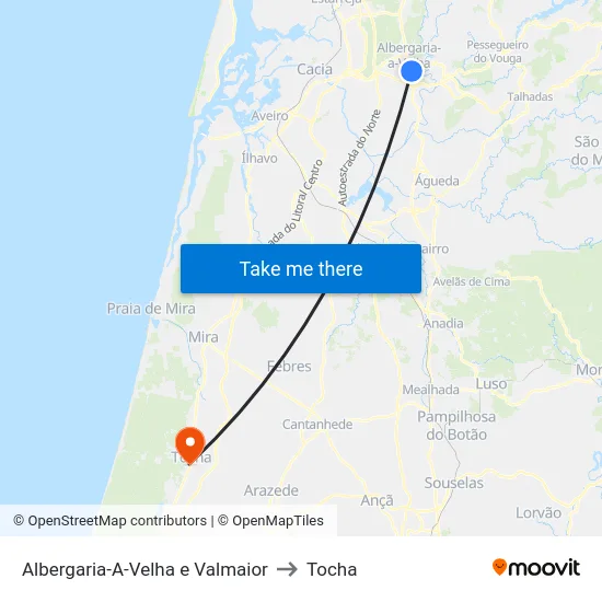 Albergaria-A-Velha e Valmaior to Tocha map