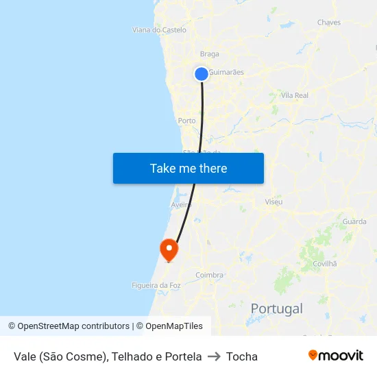 Vale (São Cosme), Telhado e Portela to Tocha map