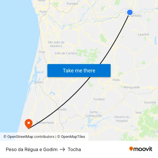 Peso da Régua e Godim to Tocha map