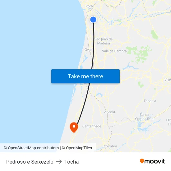 Pedroso e Seixezelo to Tocha map