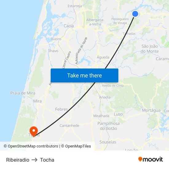 Ribeiradio to Tocha map