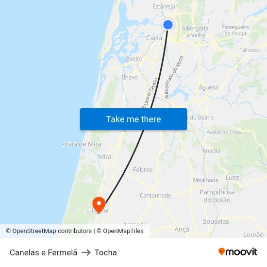 Canelas e Fermelã to Tocha map