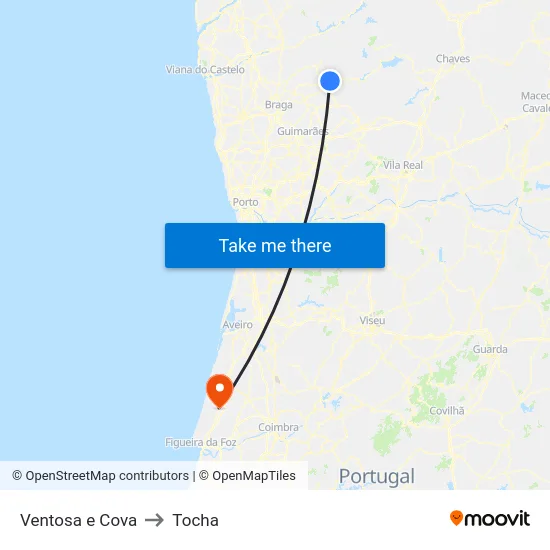 Ventosa e Cova to Tocha map