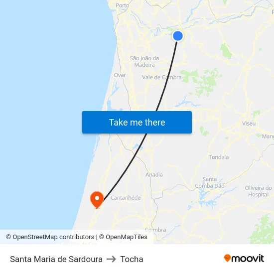 Santa Maria de Sardoura to Tocha map