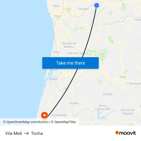 Vila Meã to Tocha map