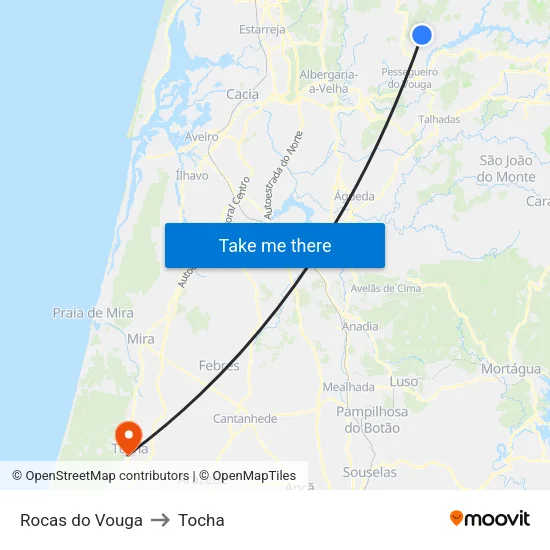 Rocas do Vouga to Tocha map