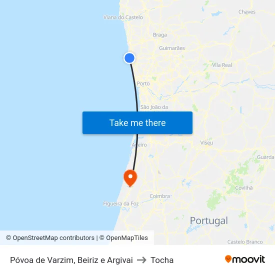 Póvoa de Varzim, Beiriz e Argivai to Tocha map