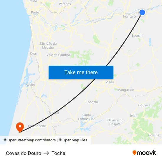 Covas do Douro to Tocha map