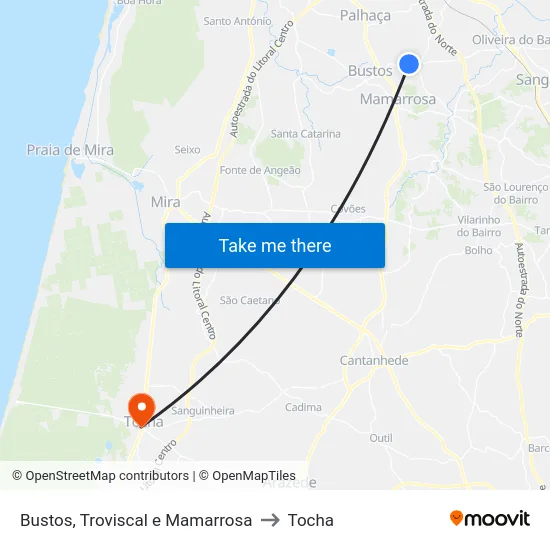 Bustos, Troviscal e Mamarrosa to Tocha map
