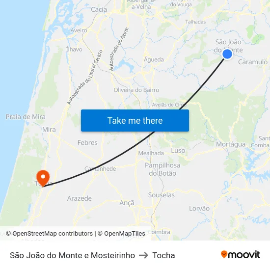 São João do Monte e Mosteirinho to Tocha map