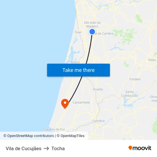 Vila de Cucujães to Tocha map