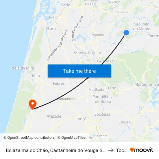 Belazaima do Chão, Castanheira do Vouga e Agadão to Tocha map