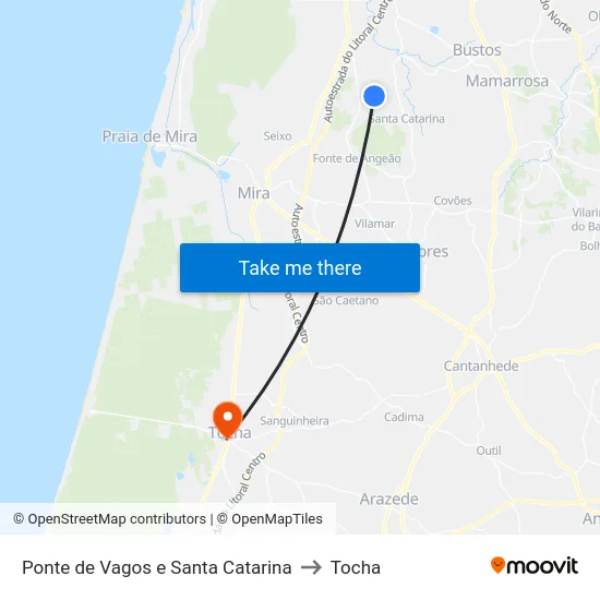 Ponte de Vagos e Santa Catarina to Tocha map