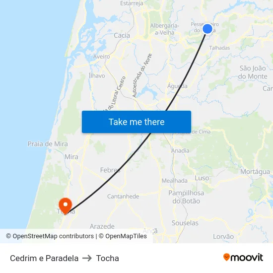 Cedrim e Paradela to Tocha map
