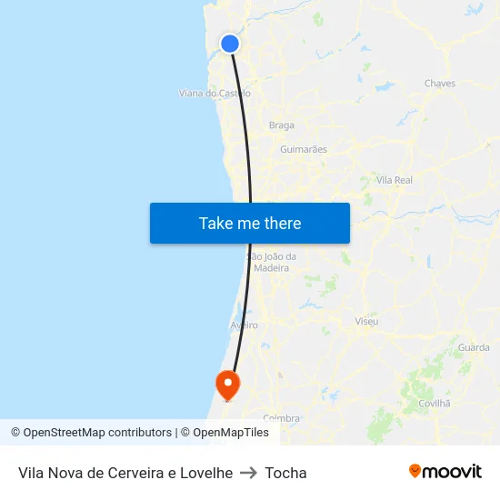 Vila Nova de Cerveira e Lovelhe to Tocha map