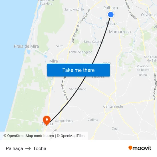 Palhaça to Tocha map