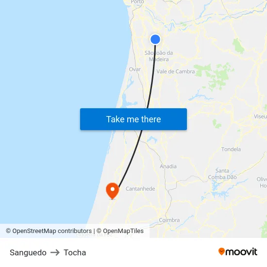 Sanguedo to Tocha map