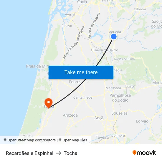 Recardães e Espinhel to Tocha map