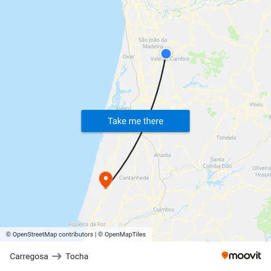 Carregosa to Tocha map