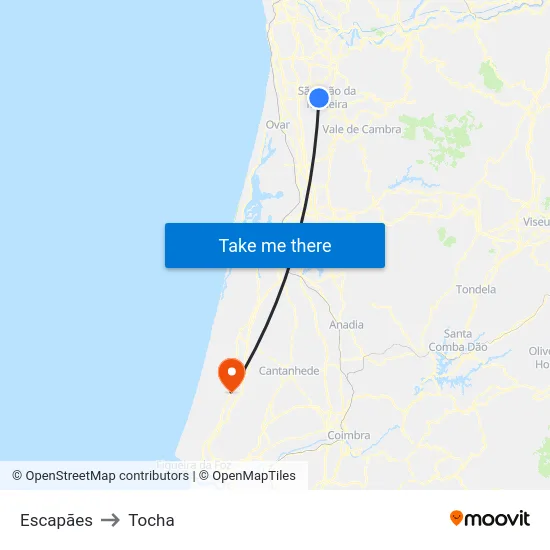 Escapães to Tocha map
