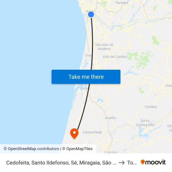 Cedofeita, Santo Ildefonso, Sé, Miragaia, São Nicolau e Vitória to Tocha map