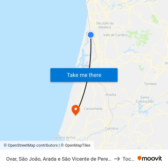 Ovar, São João, Arada e São Vicente de Pereira Jusã to Tocha map
