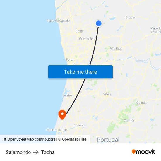 Salamonde to Tocha map