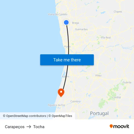 Carapeços to Tocha map