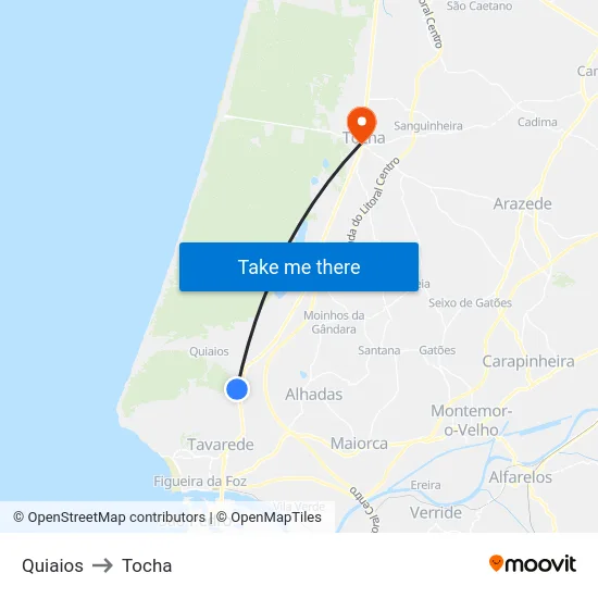 Quiaios to Tocha map